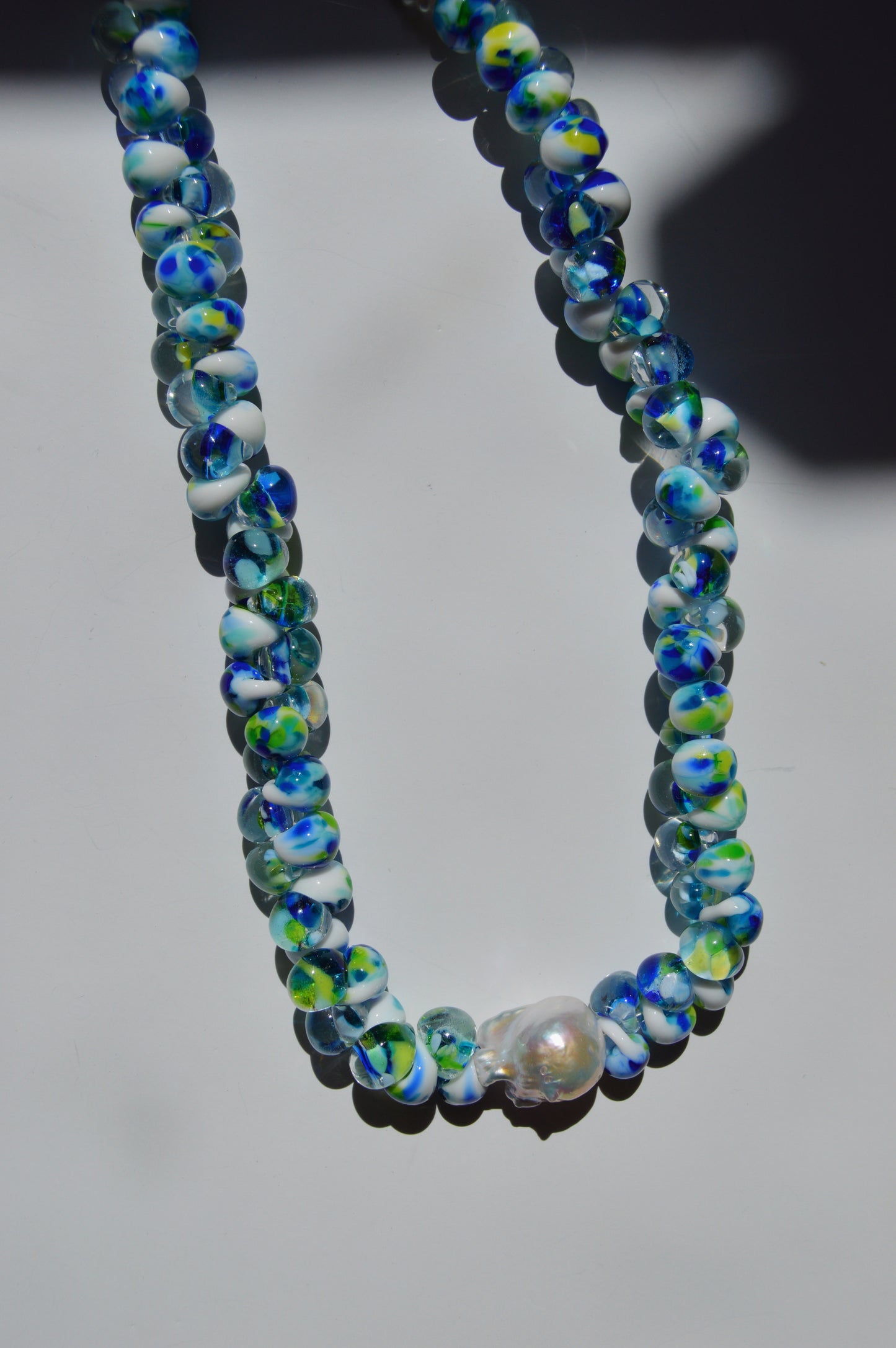 Bubble Glass Necklace- Earth with a Pearl