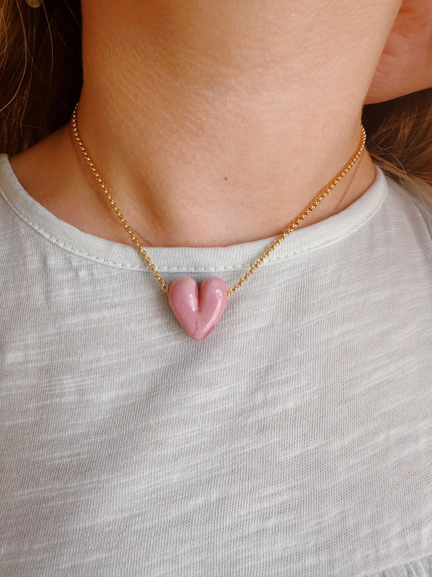 Mini Matte Glass Heart Necklace
