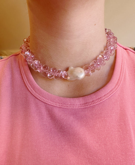 Bubble Glass Necklace - Clear Pink