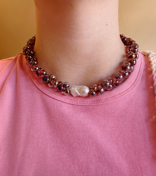 Bubble Glass Necklace - Shimmer Almond