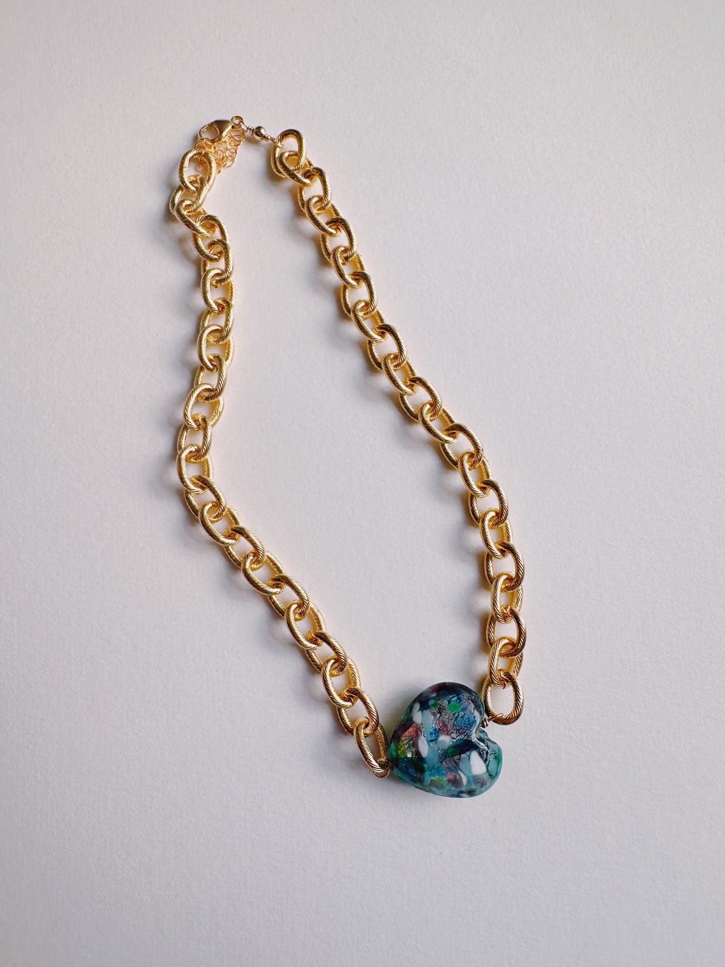 Gold Plated Speckled Glass Heart Necklace