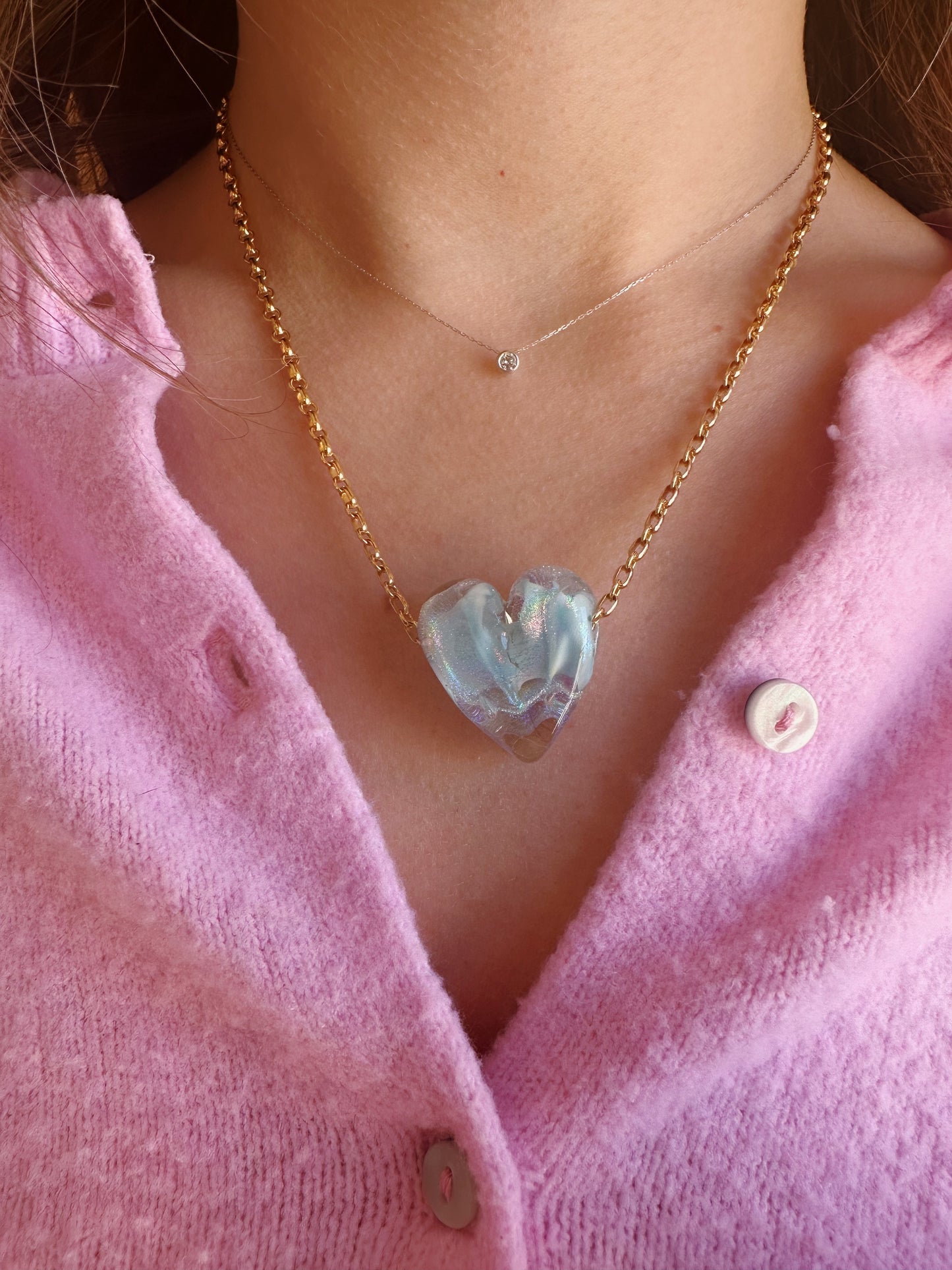 Extra Large Glass Heart Necklace DH45