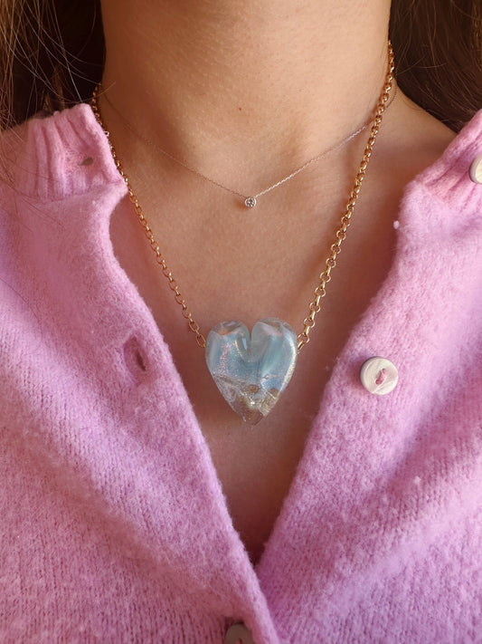 Extra Large Glass Heart Necklace DH44