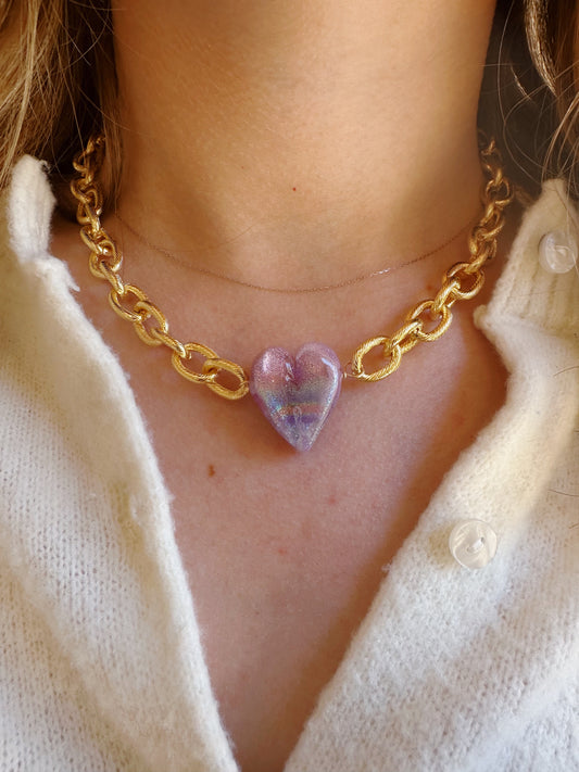 Chunky Plated Glass Heart Necklace