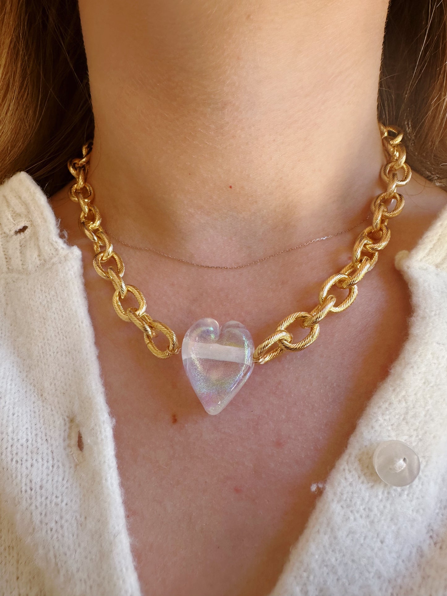 Chunky Plated Glass Heart Necklace