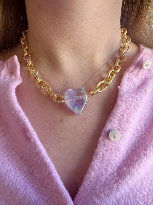 Chunky Plated Glass Heart Necklace - C6