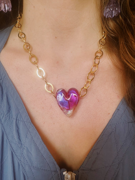 Chunky Gold Filled Glass Heart Necklace