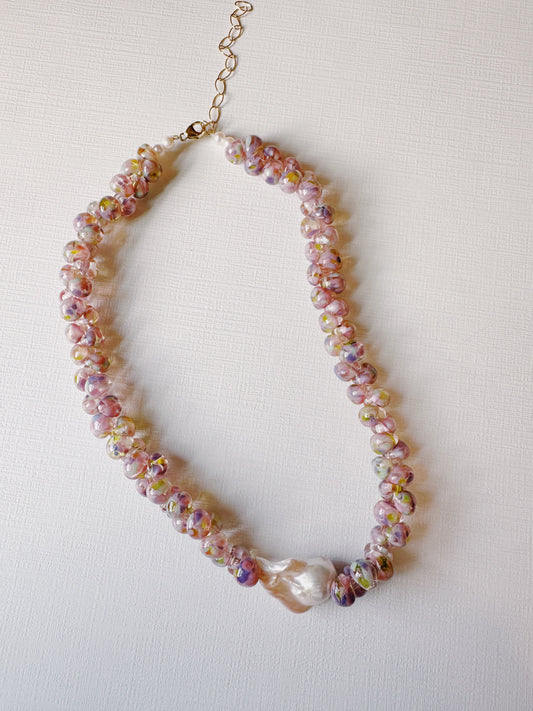 Bubble Glass Necklace - Lavender Puka XO4