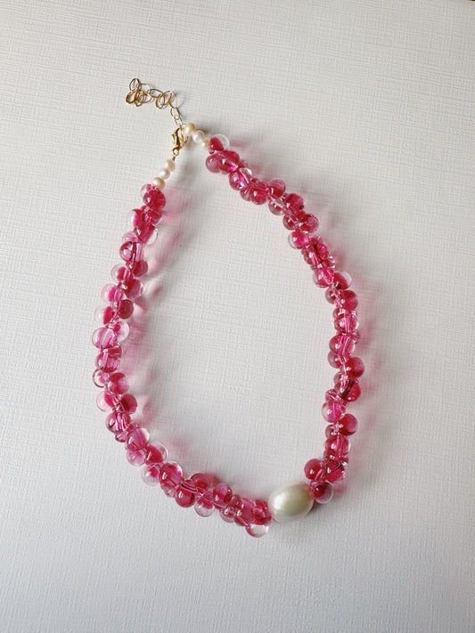 Bubble Glass Necklace - Hot Pink XO9