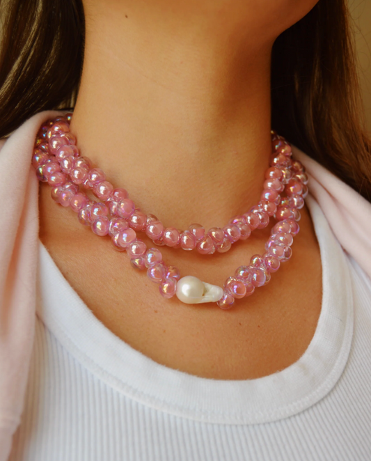 Bubble Glass Necklace- Shimmer Pink