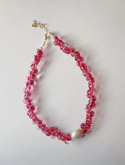 Bubble Glass Necklace- Hot Pink
