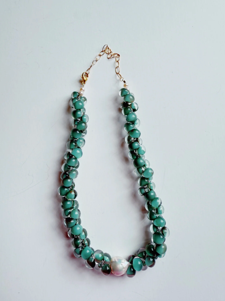 Bubble Glass Necklace- Seafoam
