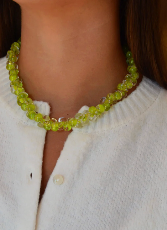 Bubble Glass Necklace- Chartreuse