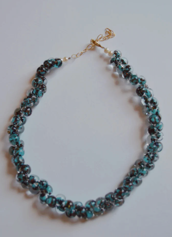 Bubble Glass Necklace- Peacock