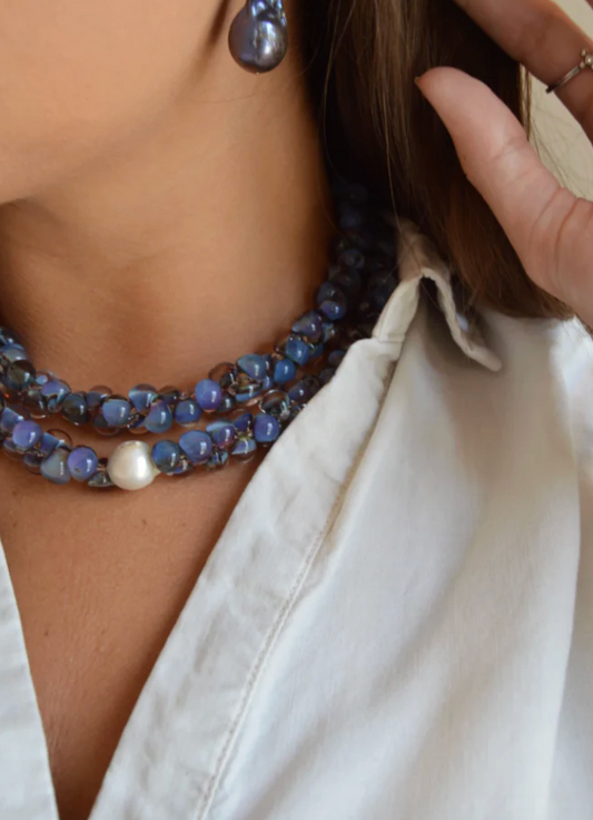 Bubble Glass Necklace- Tahitian Pearl