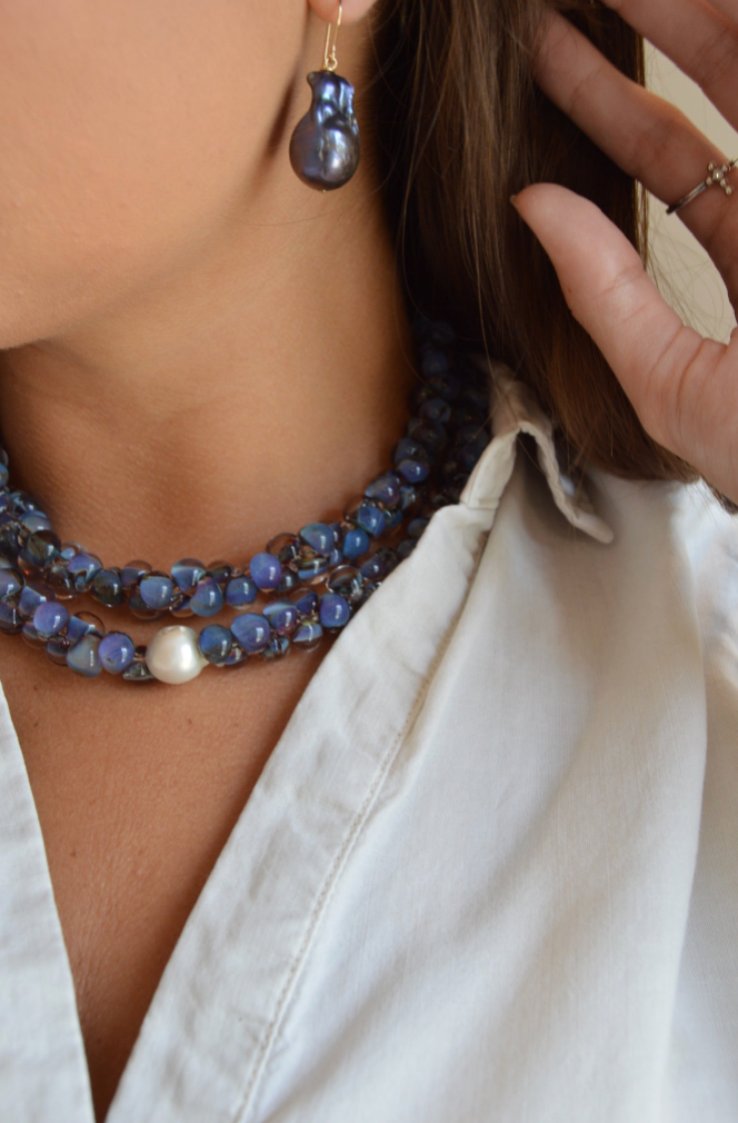 Bubble Glass Necklace- Tahitian Pearl