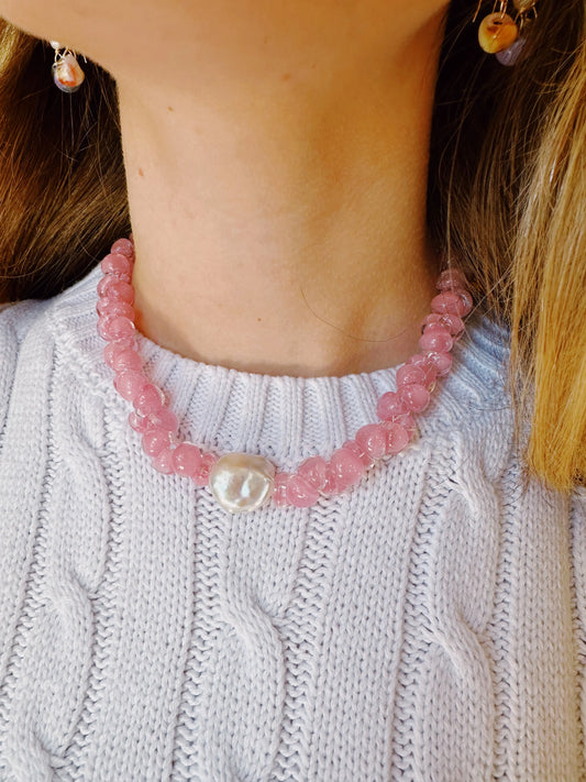 Pink Bubble Glass Beach Necklace
