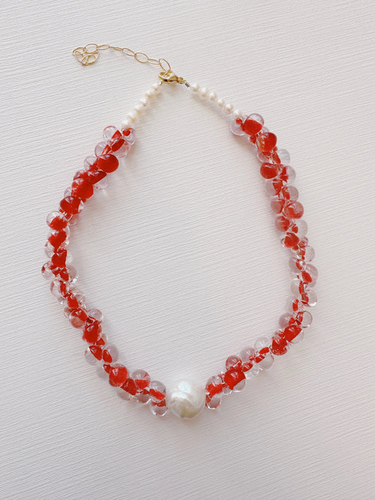 Bubble Glass Necklace - Bright Red