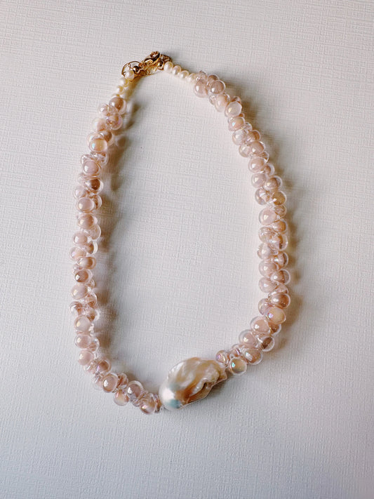 Bubble Glass Necklace - Shimmer Nude XO6