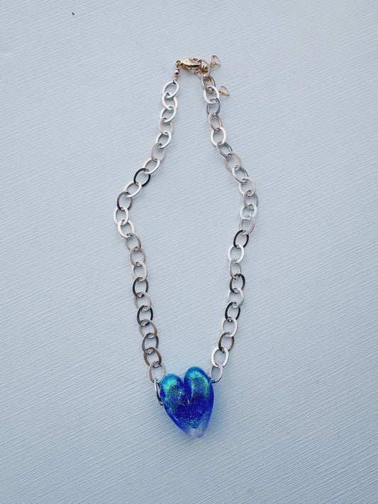 Chunky Sterling Silver Glass Heart Necklace