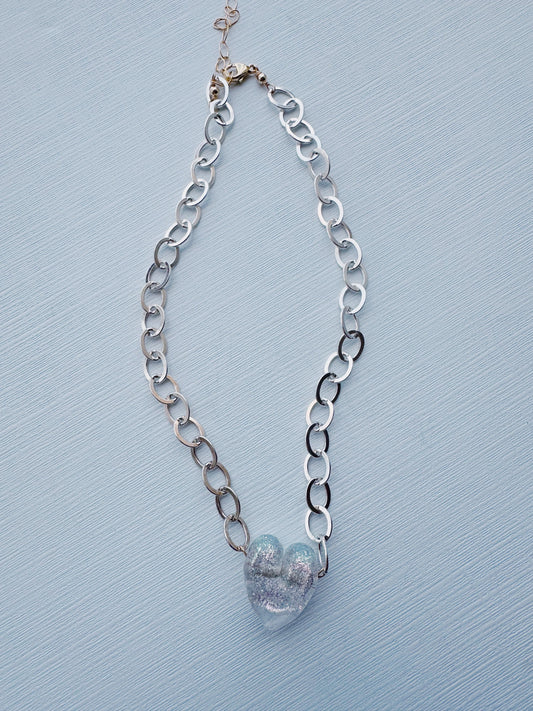 Chunky Sterling Silver Glass Heart Necklace